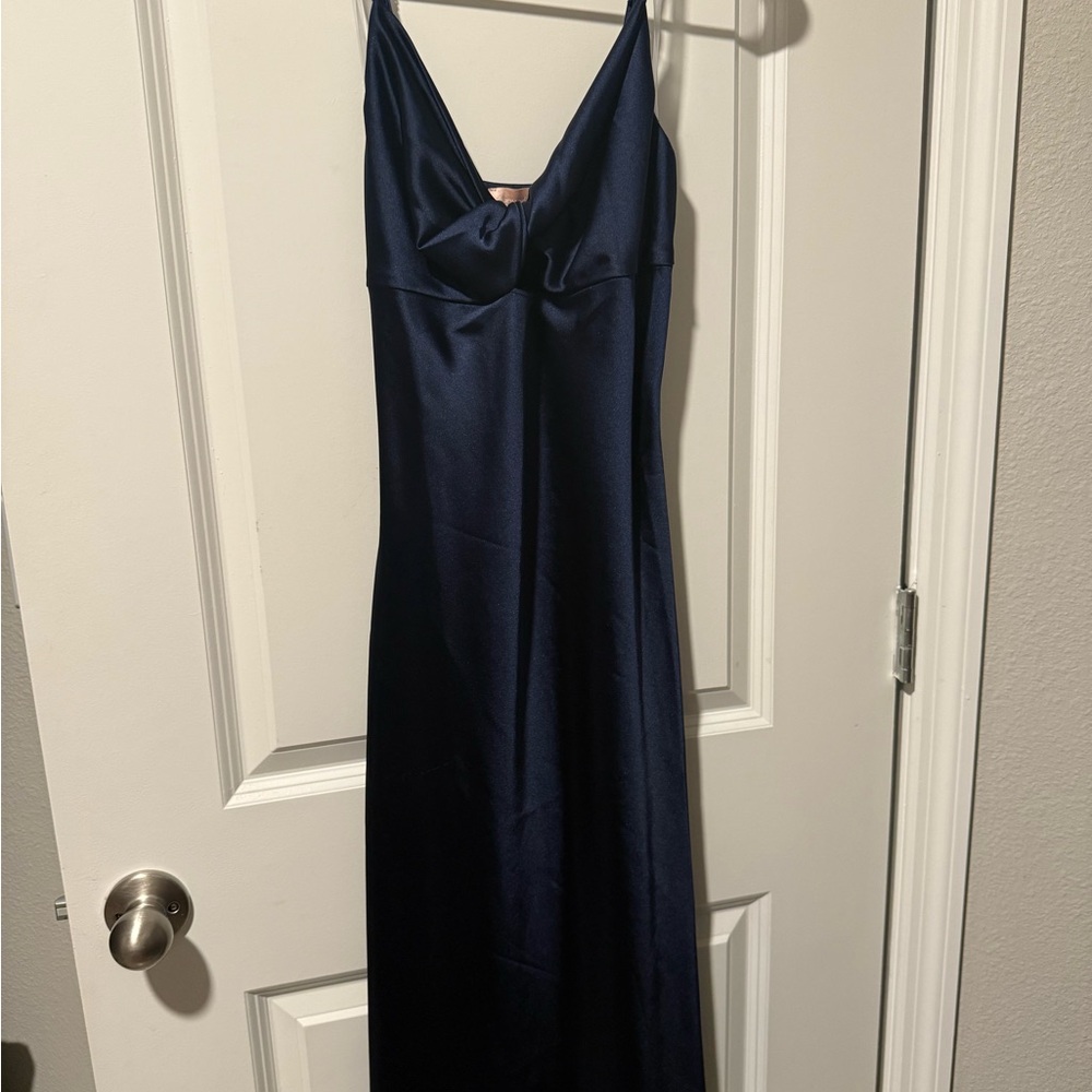 SOLD Elegant Navy Blue Satin Dress